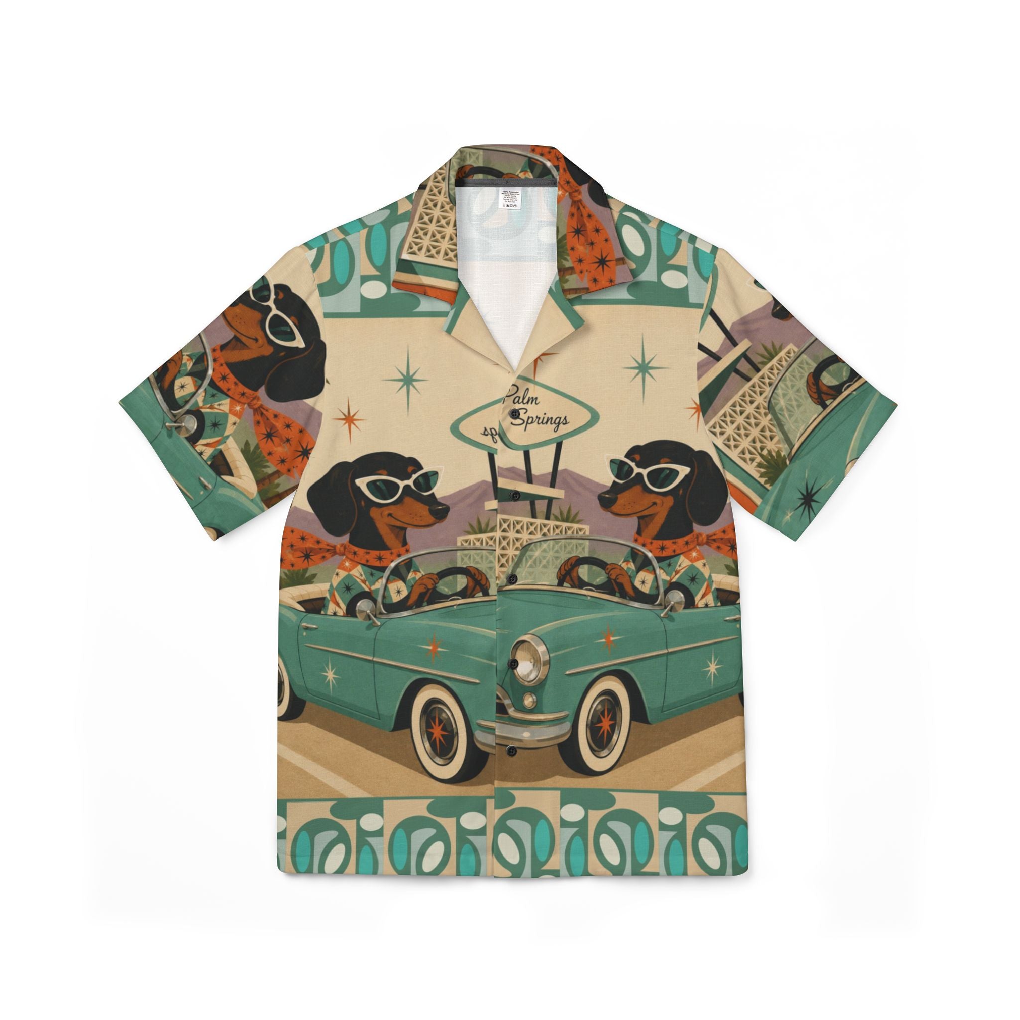 Retro Dachshund Driving Convertible Hawaiian Shirt | Palm Springs MCM