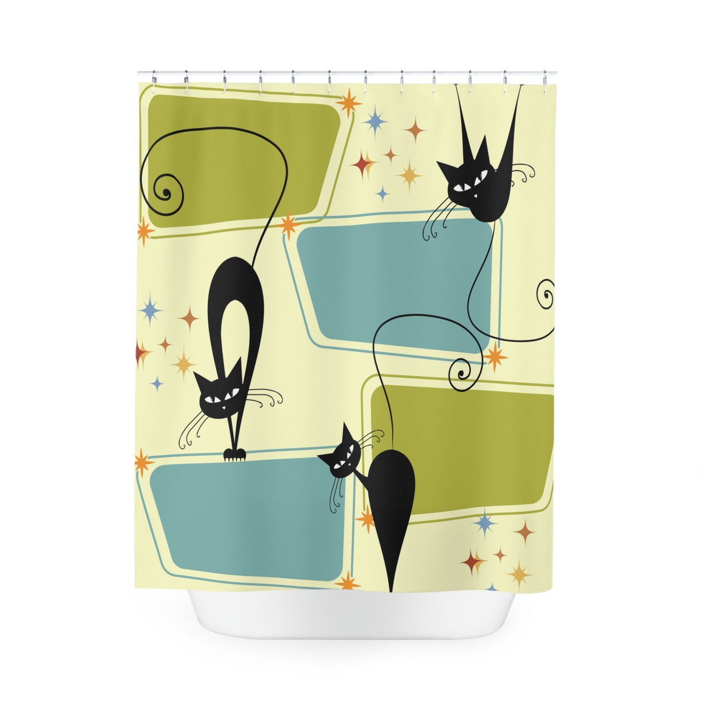 Mid Century Modern Atomic cat retro Shower Curtain, vintage inspired, retro bathroom, bathtub stall