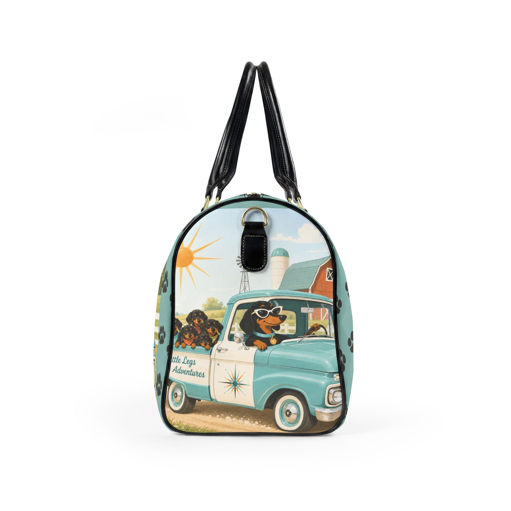 Dachshund Retro Truck Faux Leather Travel Bag | Vintage Farm Road Trip