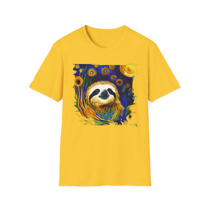 Sloth Van Gogh inspired art Unisex Softstyle T-Shirt, artist shirt, starry night, nature inspired tee