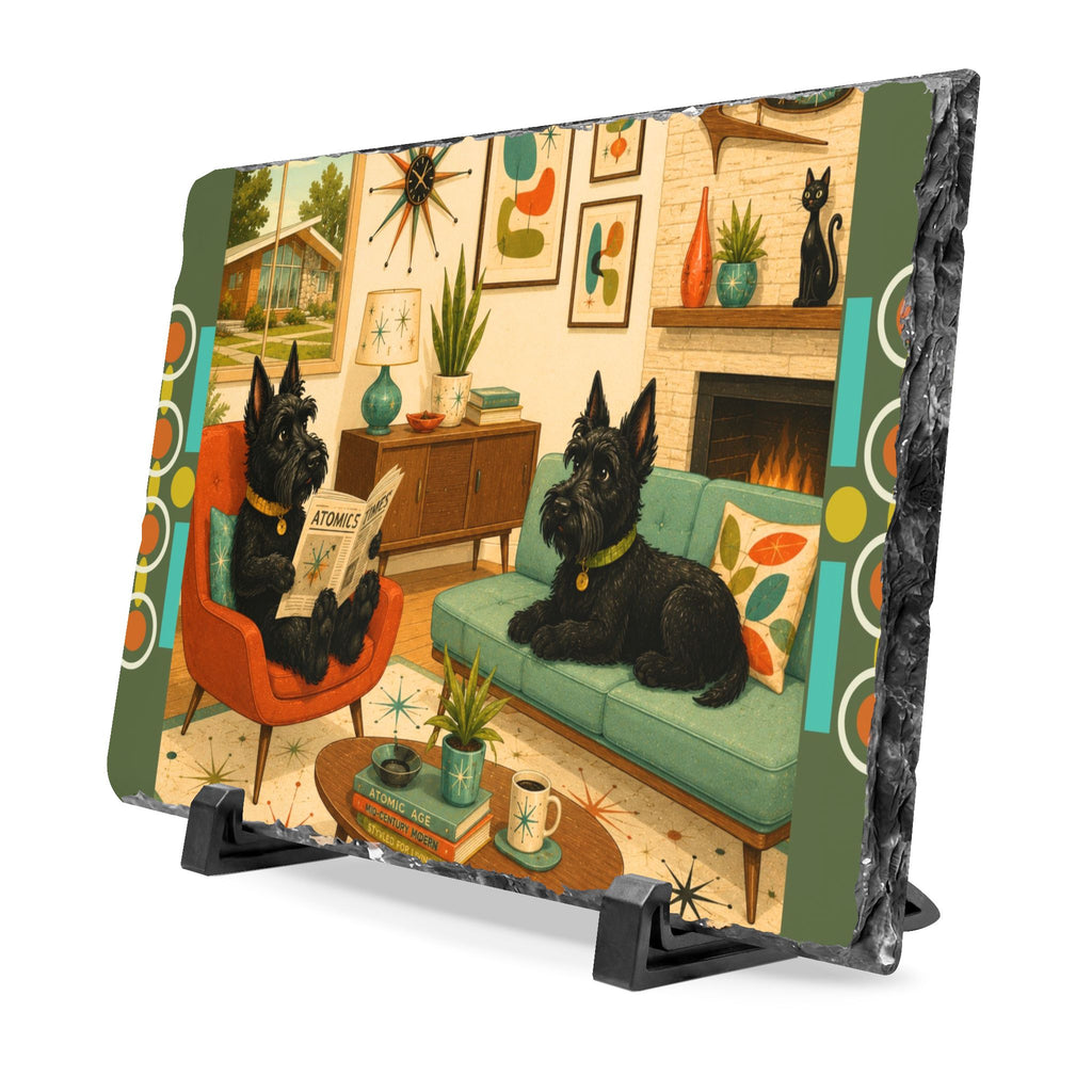 Retro Mid-Century Living Room Scotty Dogs Slate Desk Plaque | Home Decor