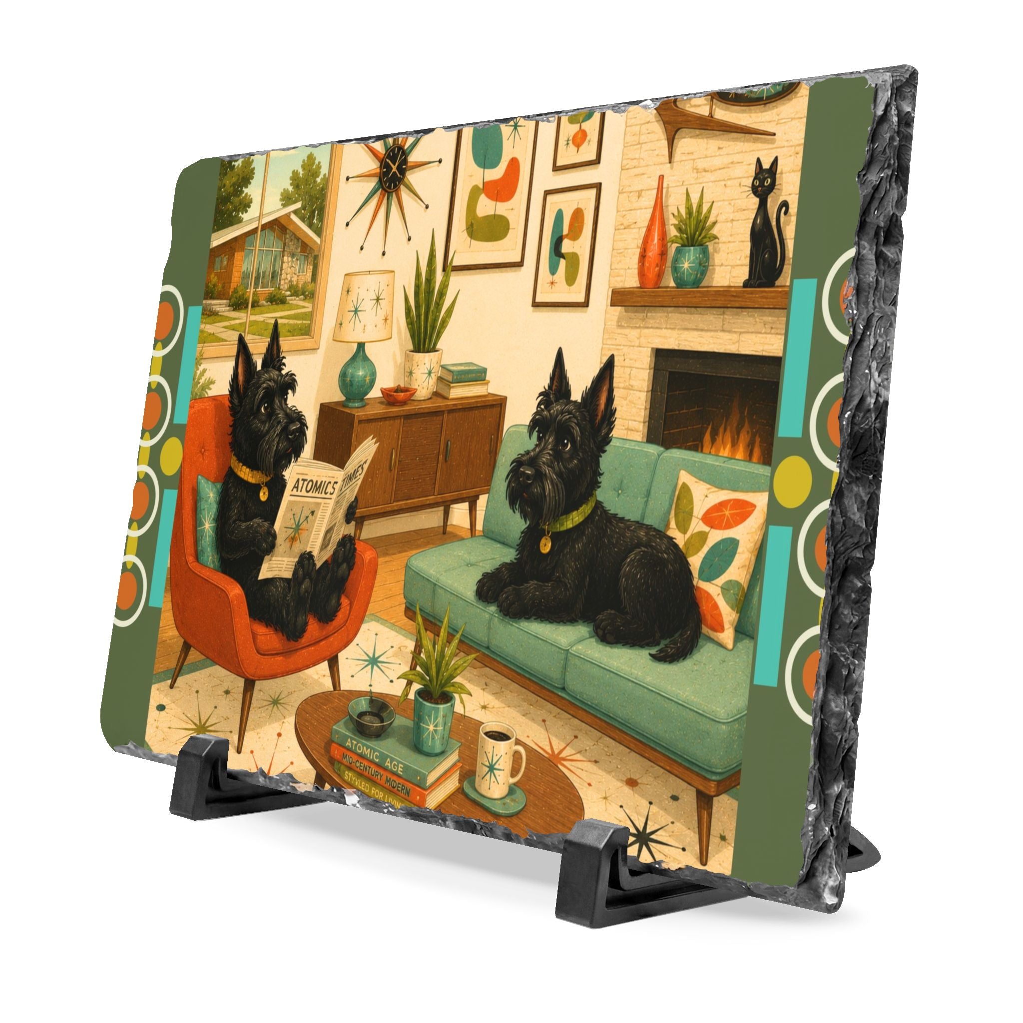 Retro Mid-Century Living Room Scotty Dogs Slate Desk Plaque | Home Decor