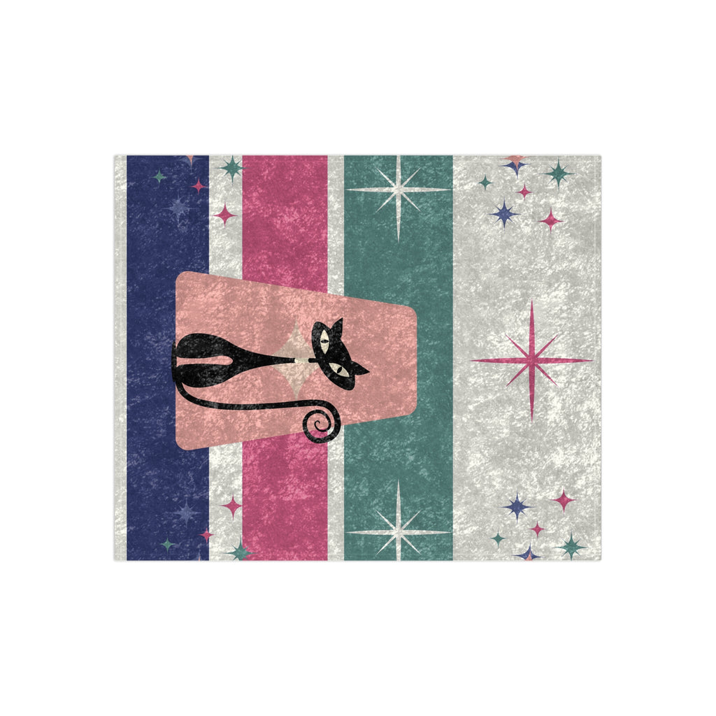 Mid Century Modern Atomic cat Retro Crushed Velvet Blanket, MCM Throw Blanket, Retro Boho Velvet Blanket, Mid Mod Couch Throw
