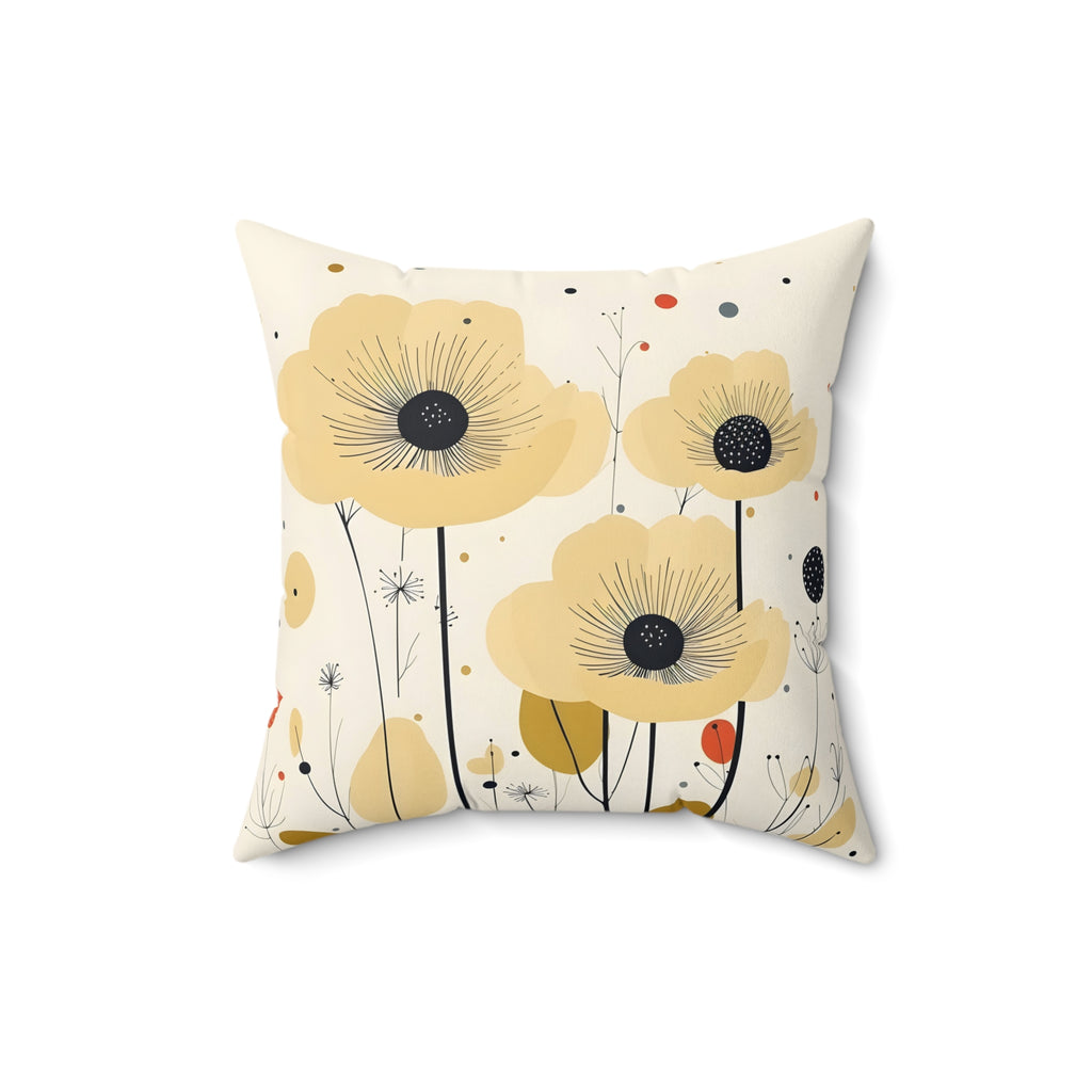 Yellow Poppy Floral Pillow — Decorative Square Throw Pillow