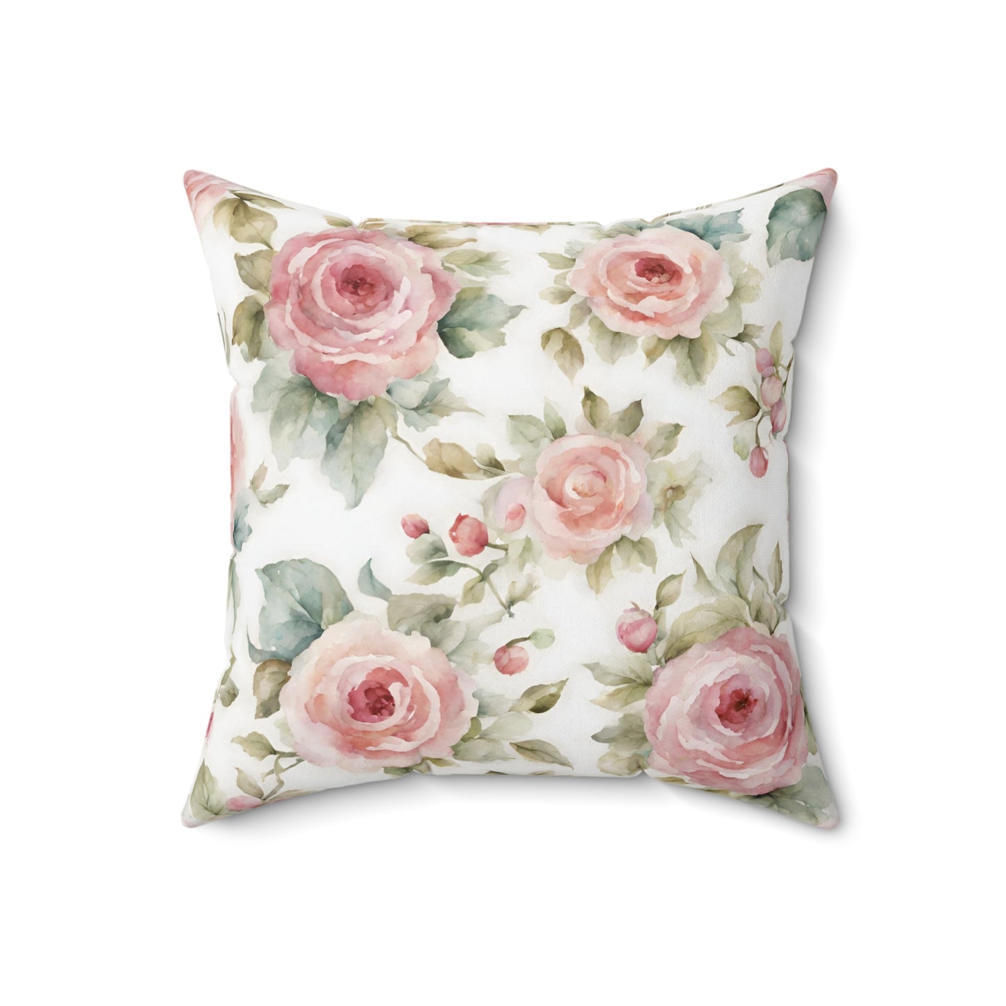 Pink rose watercolor vintage inspired shabby chic square pillow, Farmhouse decor, country cottage, scatter throw cushion