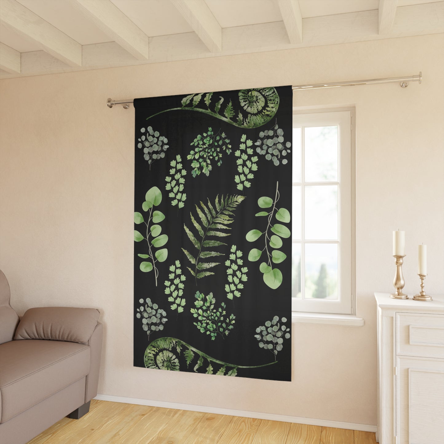 Sylvan Serenity: Nature-Inspired Window Curtain with Ferns and Plants