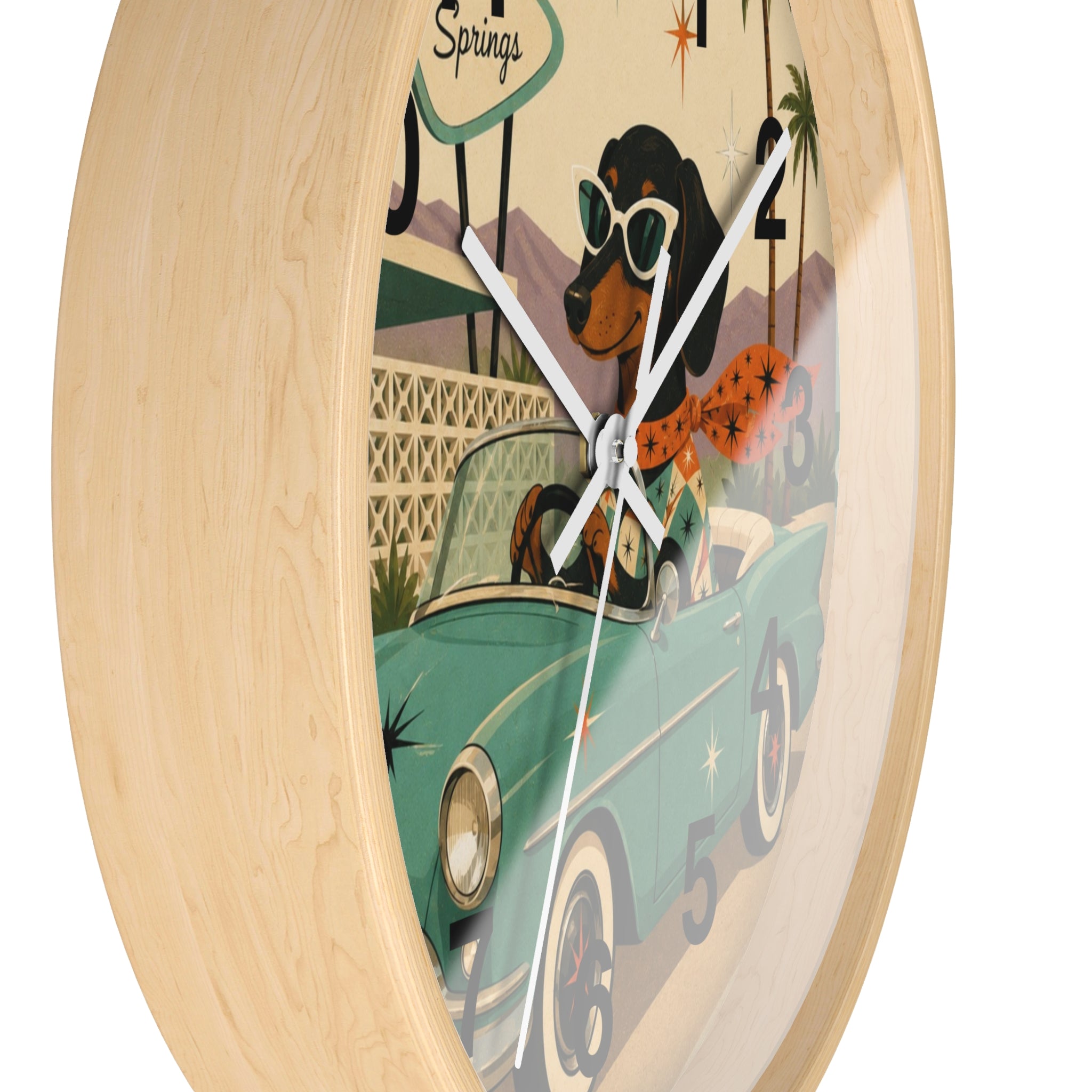 Dachshund Retro Roadtrip Wall Clock | Mid-Century Palm Springs Art