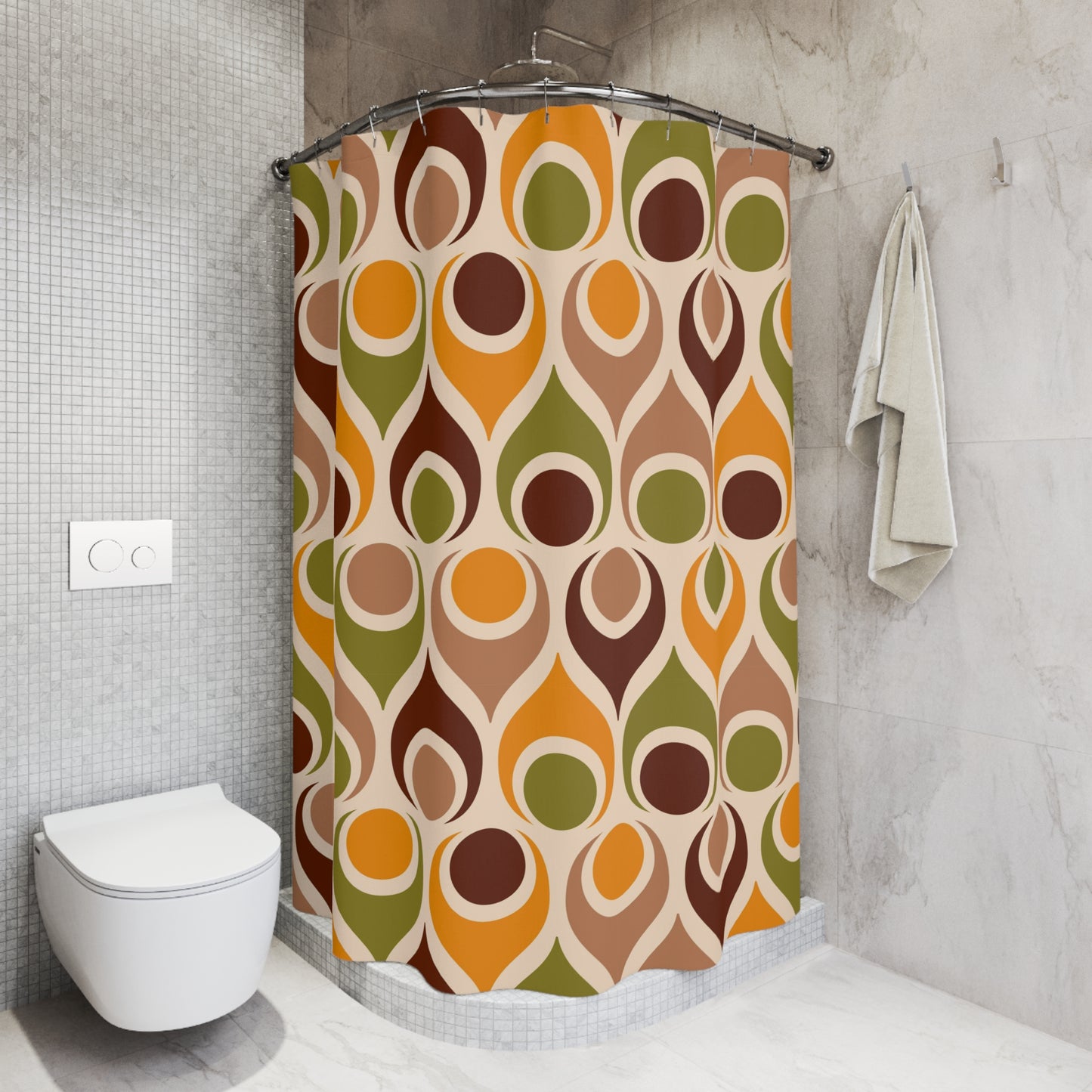 Retro groovy 60s 70s design Polyester Shower Curtain, bathtub stall, retro bathroom decor