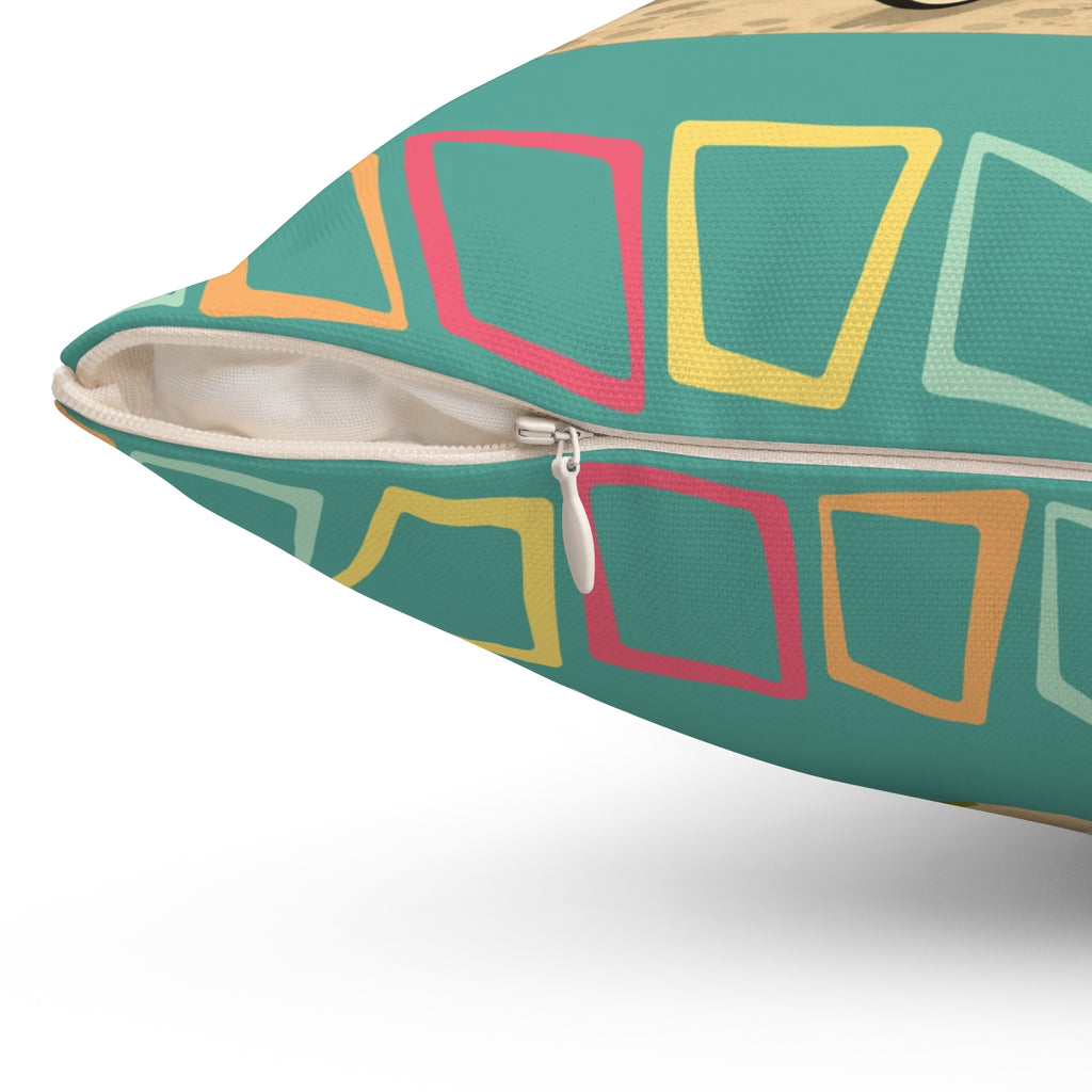 MCM Flamingo Family Biking Spun Polyester Pillow | Retro Tropical Bicycle Scene