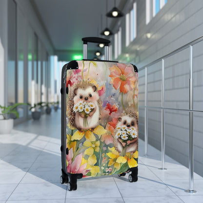 Cute wildflowers and hedgehog Suitcase on wheels, roller case, travel luggage, hard shell suitcase, secure lockable design