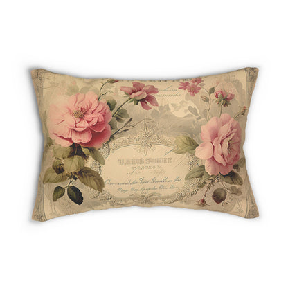 Shabby chic floral certificate Lumbar Pillow, French vintage, Farmhouse, country cottage decor, bedroom living room pillow