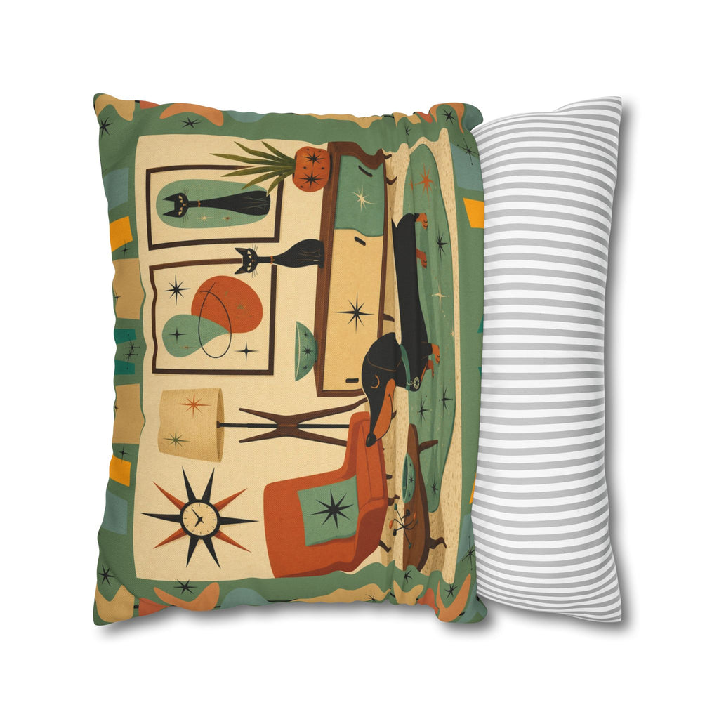 Mid-Century Living Room Dachshund Pillowcase | Square Pillowcase - COVER ONLY