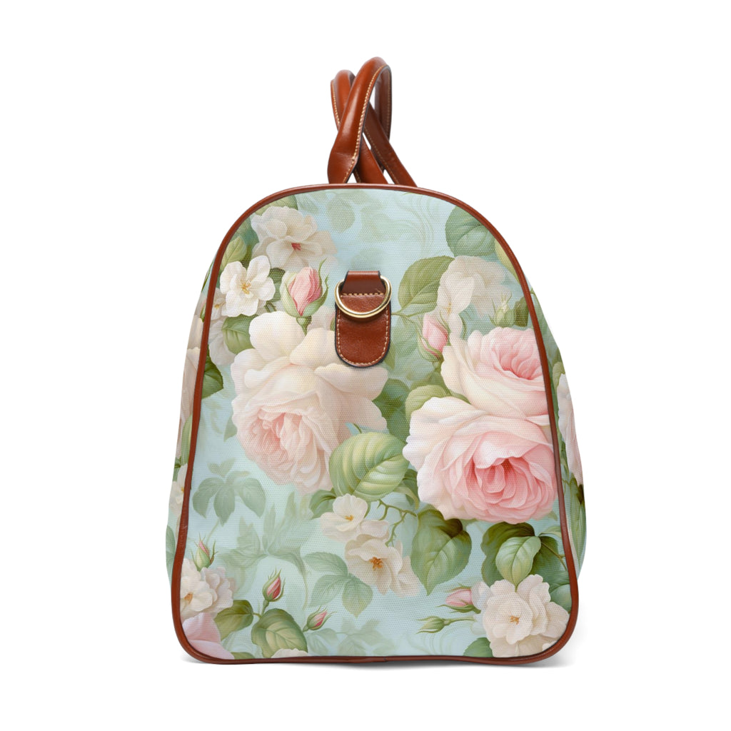 Pink roses shabby chic Waterproof Travel Bag, womens carry on, floral travel luggage, overnight bag, sports duffel bag