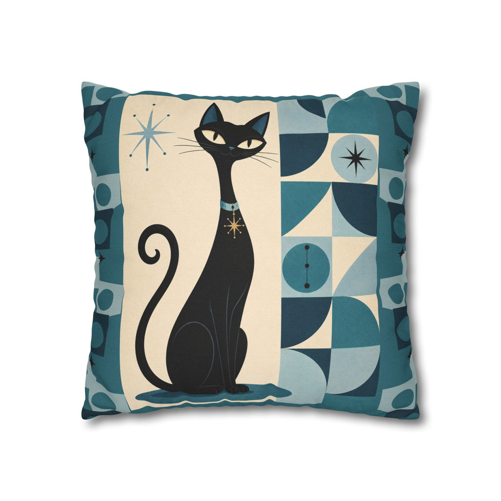 Mid Century Atomic Black Cat Pillowcase | Square Pillowcase, Retro Geometric Cat - COVER ONLY