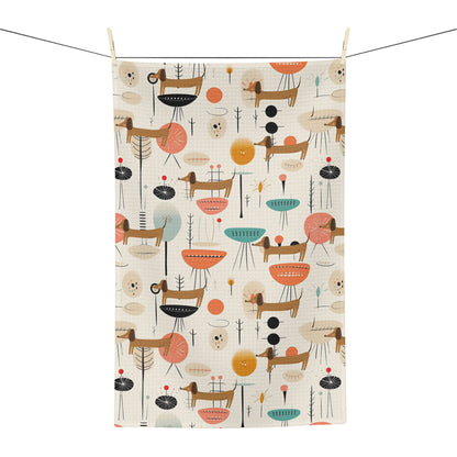 Dachshund Mid Century Modern Microfiber Tea Towel, MCM kitchen decor