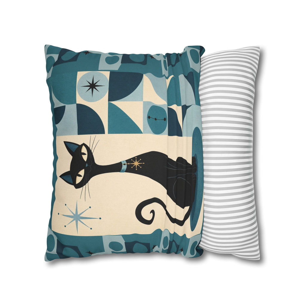 Mid Century Atomic Black Cat Pillowcase | Square Pillowcase, Retro Geometric Cat - COVER ONLY