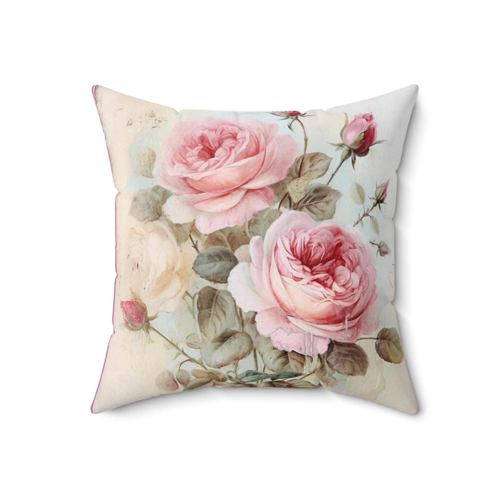 Vintage Elegance: Shabby Chic style Pink Rose Square Cushion