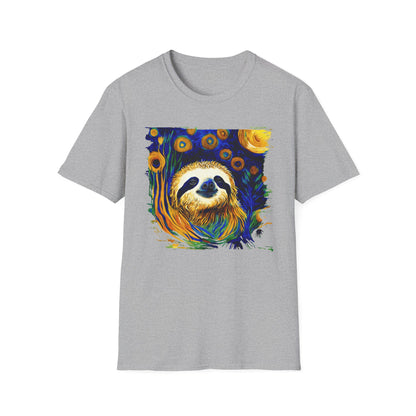 Sloth Van Gogh inspired art Unisex Softstyle T-Shirt, artist shirt, starry night, nature inspired tee