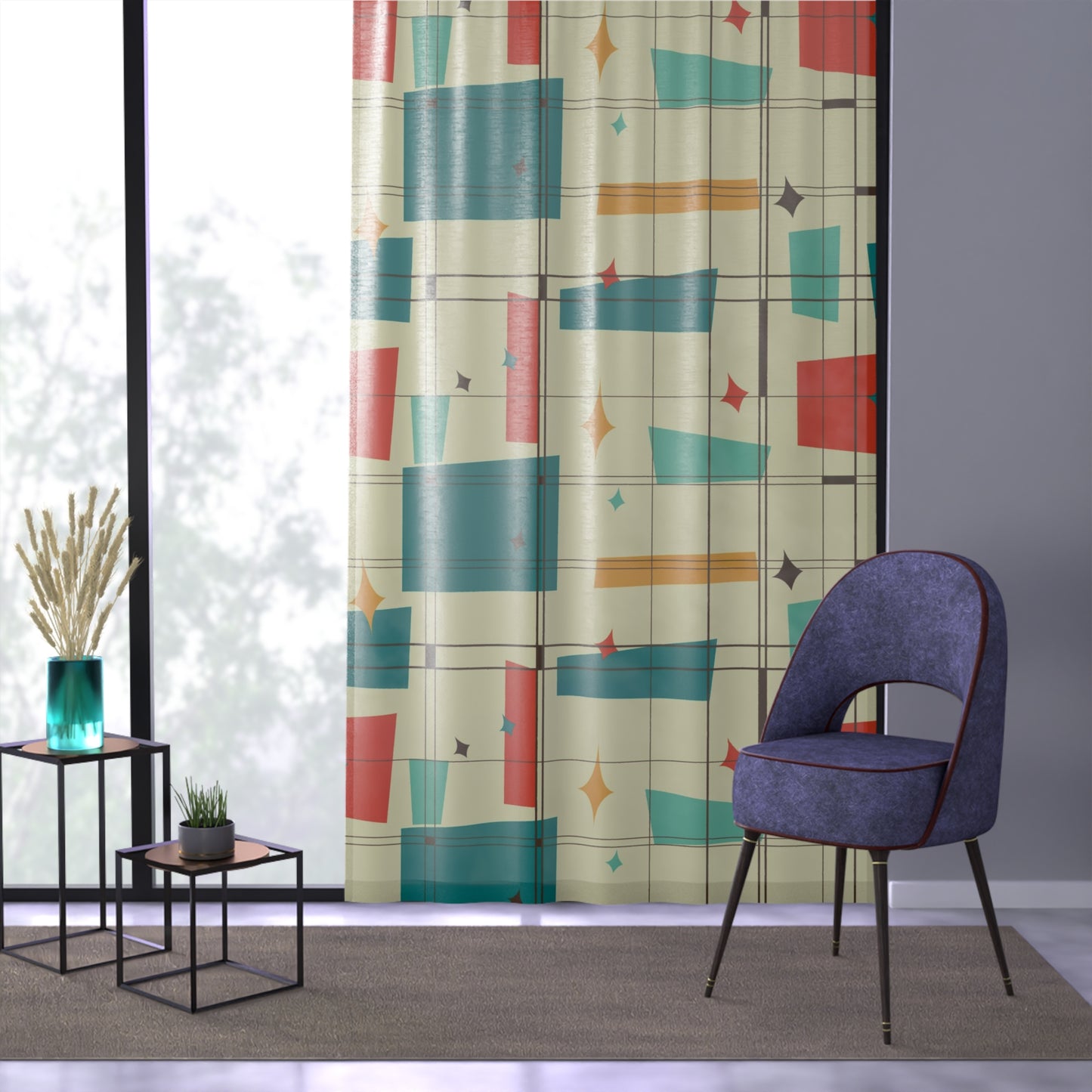 Mid century modern pattern sheer Window Curtain for living room or bedroom, mcm home decor