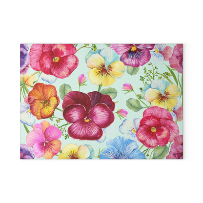 Pansy Cutting Board a Floral Tempered Glass Cheese Board, Unique Floral Chopping Board & Flower Counter Protector, Floral Kitchen decor