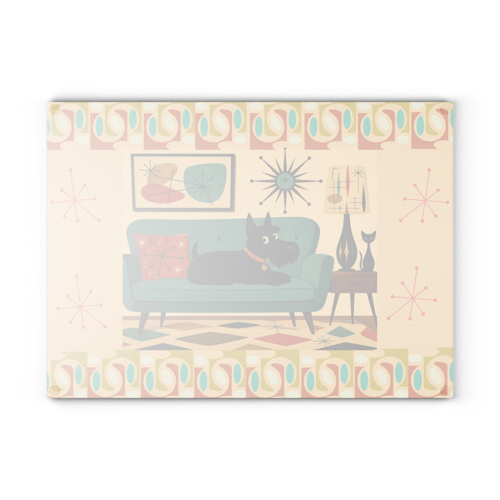 Mid Century Living Room Scotty Dog Glass Cutting Board | Retro Atomic Art