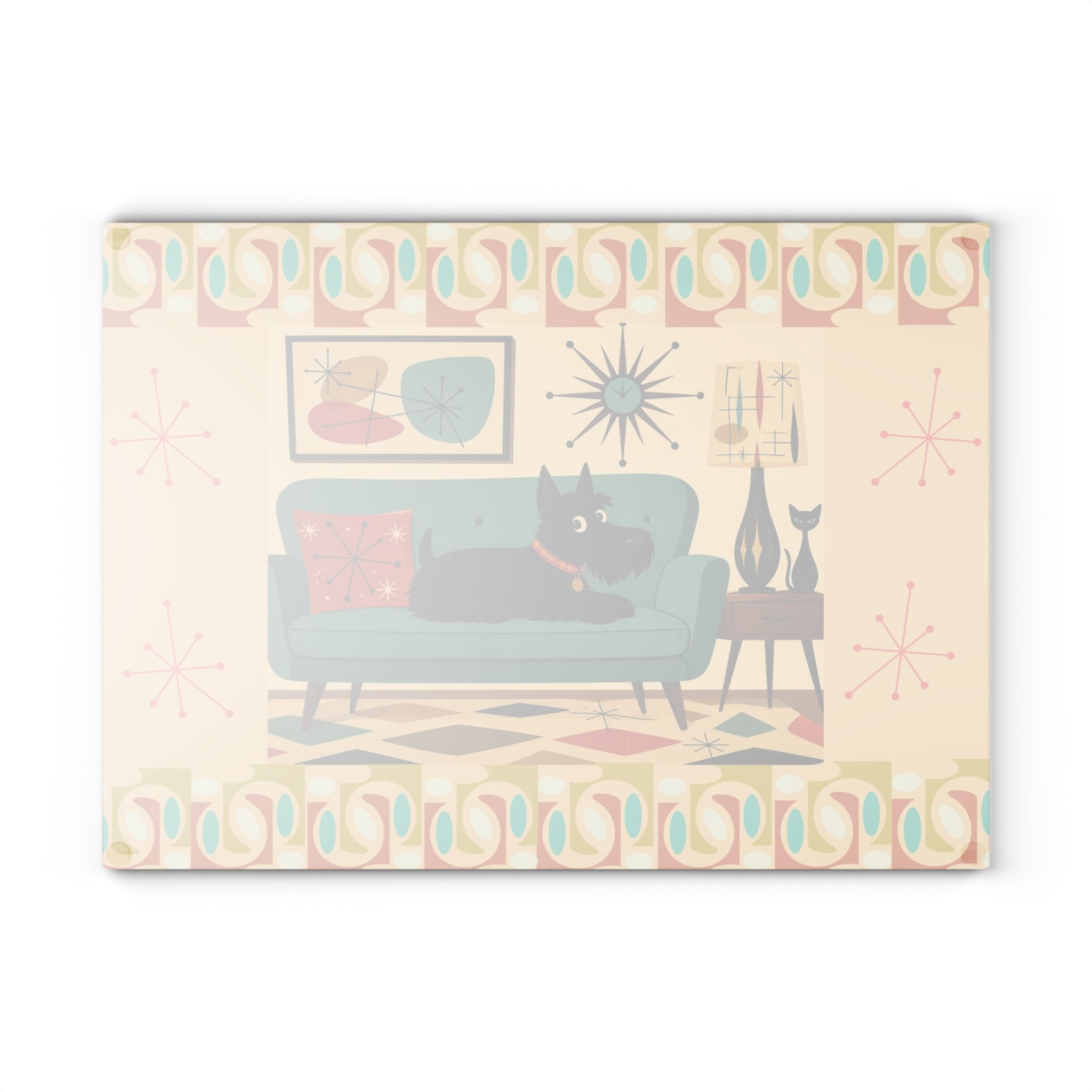 Mid Century Living Room Scotty Dog Glass Cutting Board | Retro Atomic Art