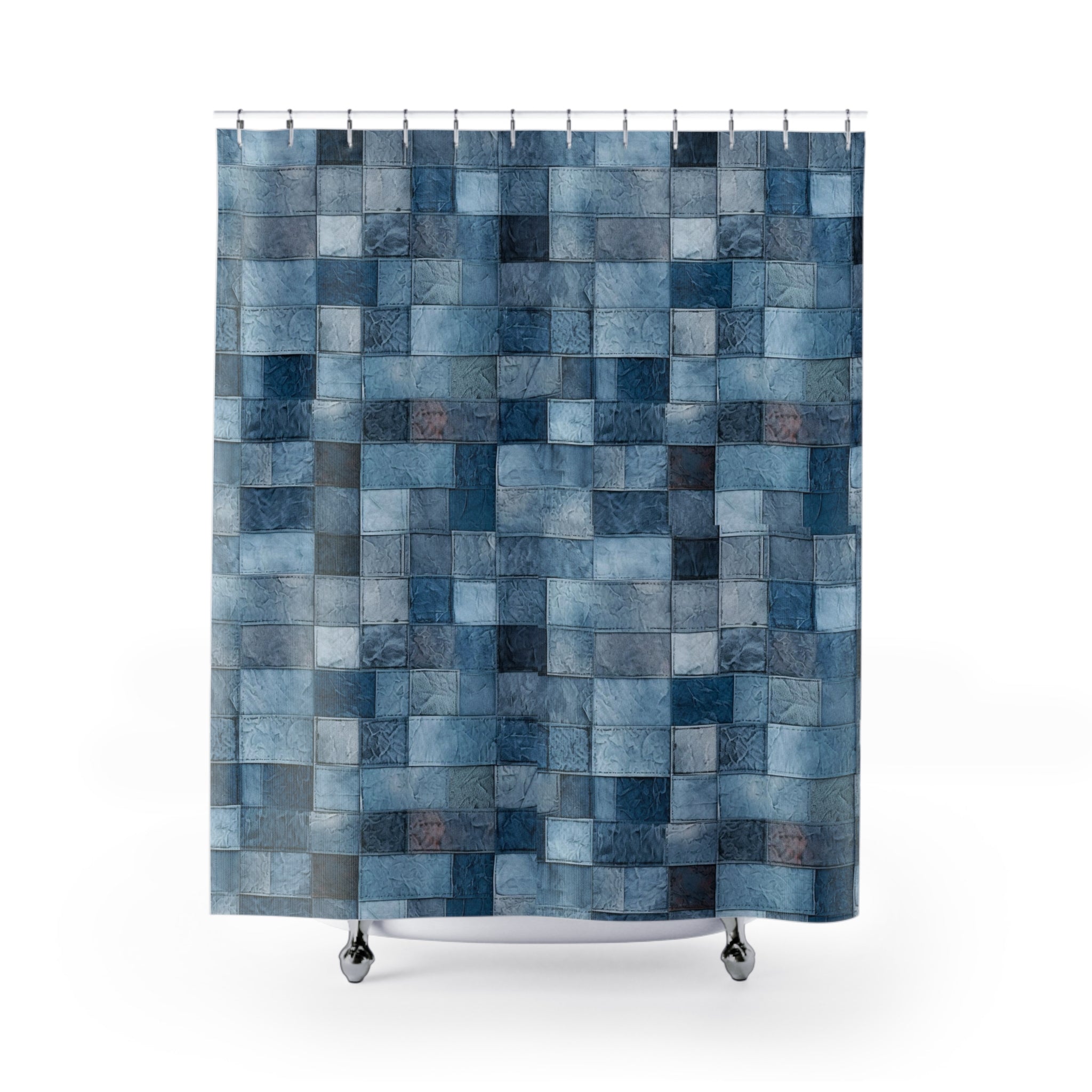 Denim blue patchwork look retro style Shower Curtain, bathtub stall curtain, vintage inspired design