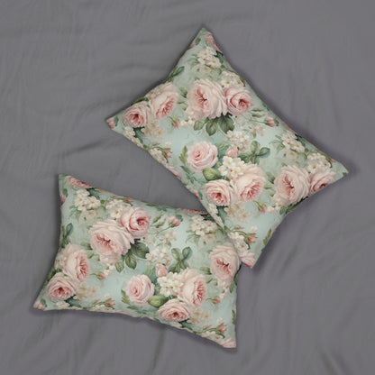 Pink vintage roses shabby chic Lumbar Pillow, French vintage inspired, retro, Farmhouse, country cottage, scatter throw cushion