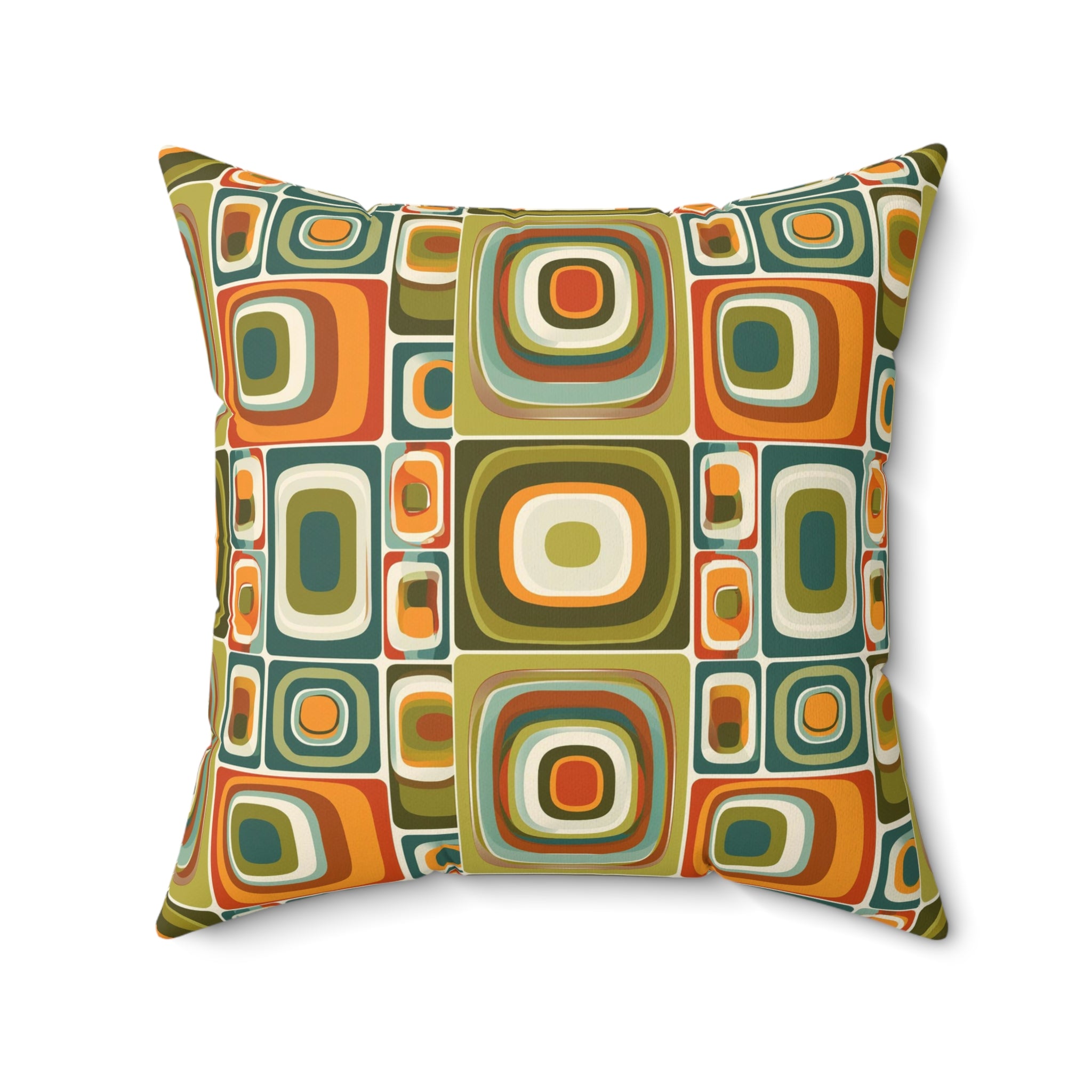 Retro Green orange geometric shapes Square Pillow, Mid Century Modern, MCM home decor, Retro living, scatter cushion