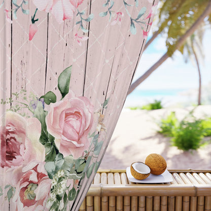 Floral blush pink with bird Window Curtains (1 Piece), living room bedroom decor, blackout curtain, "rustic woodgrain look"