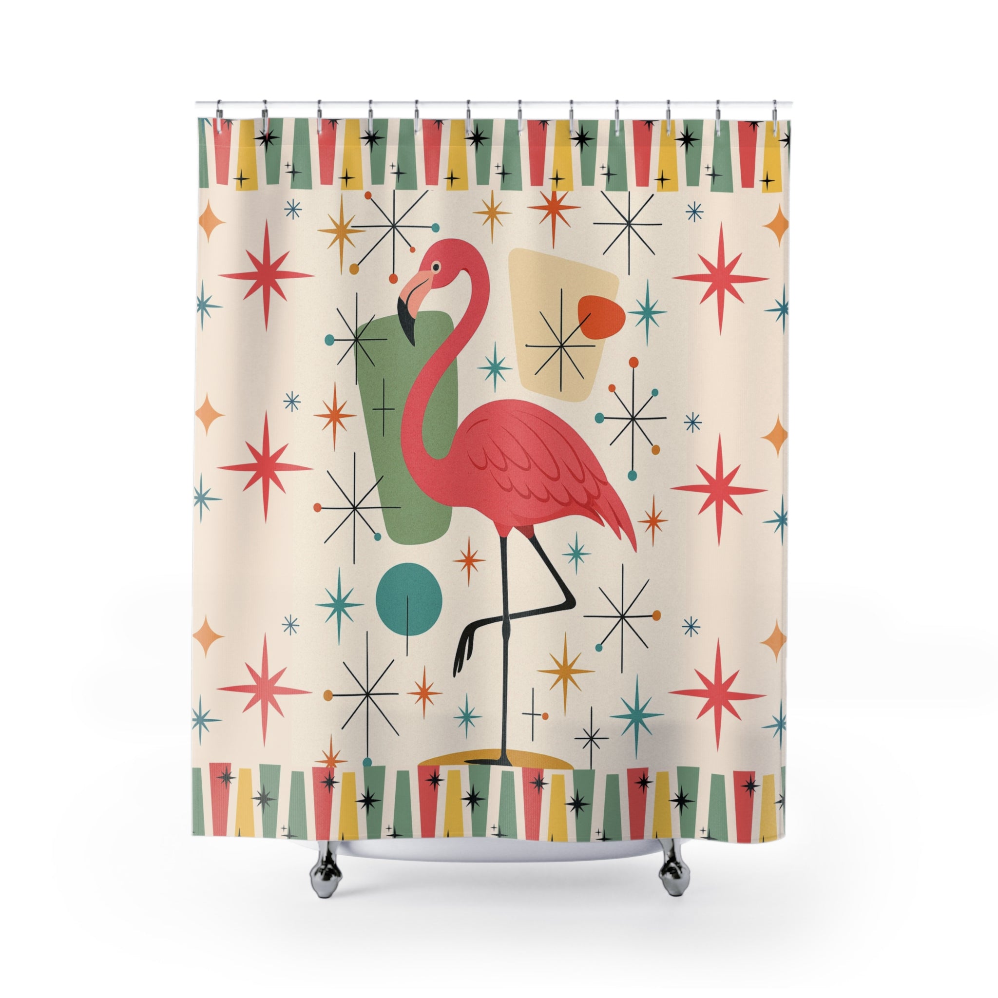 MCM Flamingo Shower Curtain | Retro Bathroom Decor, Summer Vibe, Fun Gift for Bird Lovers, Tropical Home Accent, Unique Bathtub [...]