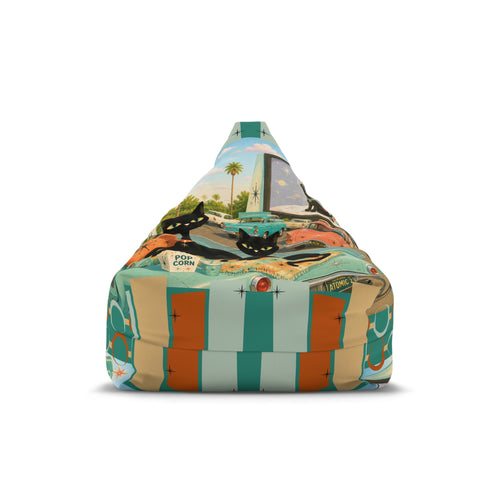 Atomic cat Vintage Road Trip Illustration Bean Bag Chair Cover | Retro Camper Popcorn Palm Trees