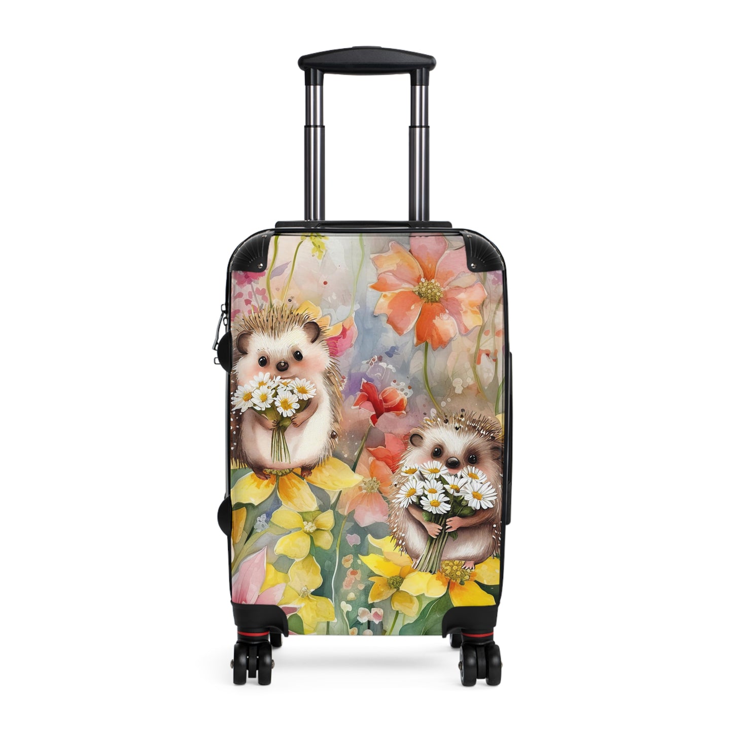 Cute wildflowers and hedgehog Suitcase on wheels, roller case, travel luggage, hard shell suitcase, secure lockable design