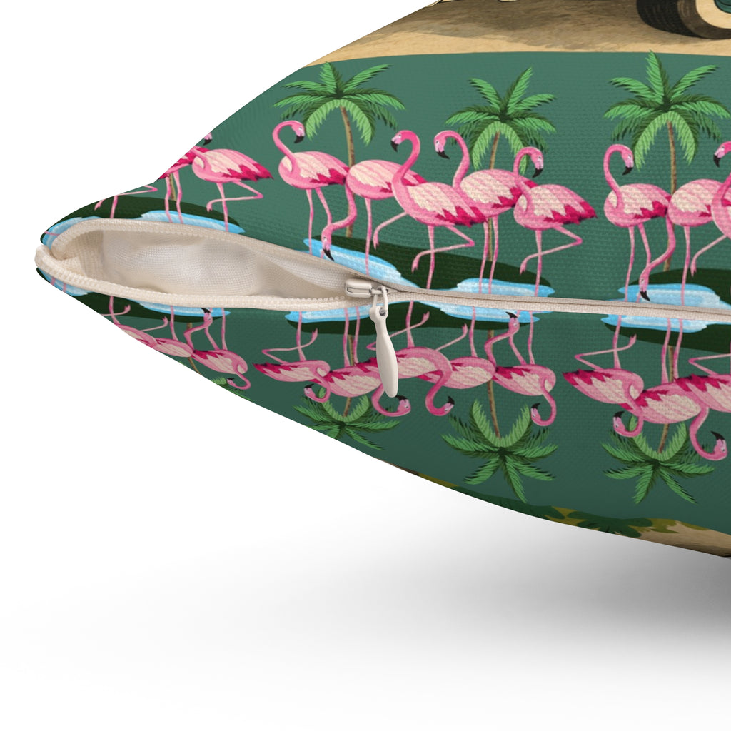 MCM Pink Flamingo Vintage Farm Truck Pillow | Retro Pickup with Farm Animals