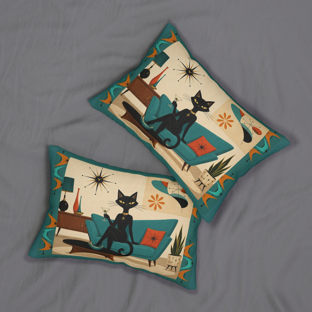 Mid Century Atomic Cat Lounge Lumbar Pillow | Retro Atomic Living Room