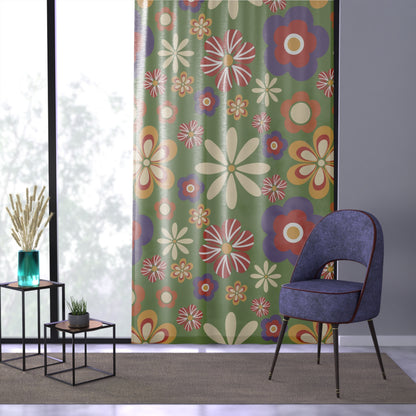 Retro groovy hippie flowers sheer Window Curtain