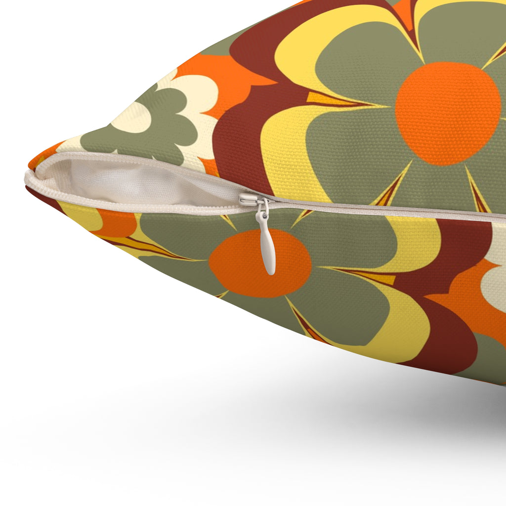 Groovy flowers retro Spun Polyester Square Pillow, hippie floral, 60s 70s inspired, scatter throw cushion