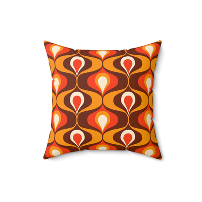 Orange and brown mid century modern retro inspired Spun Polyester Square Pillow, 60s 70s pattern, scatter throw cushion