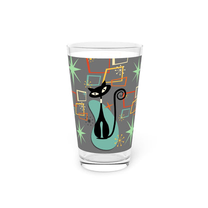 Atomic cat geometric shapes retro Pint Glass, 16oz, mid century modern, vintage vibes decor (price is per glass)