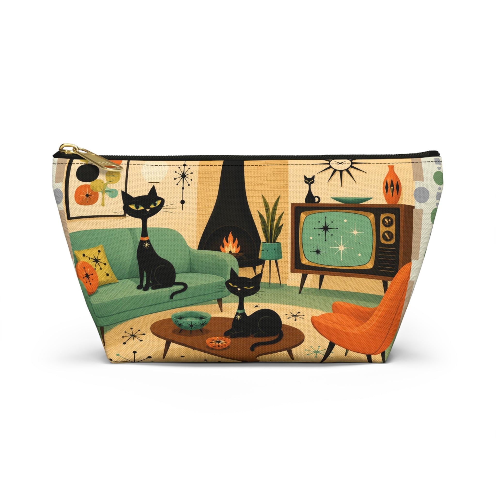 Mid Century Atomic Cats Accessory Pouch | Retro Living Room Print