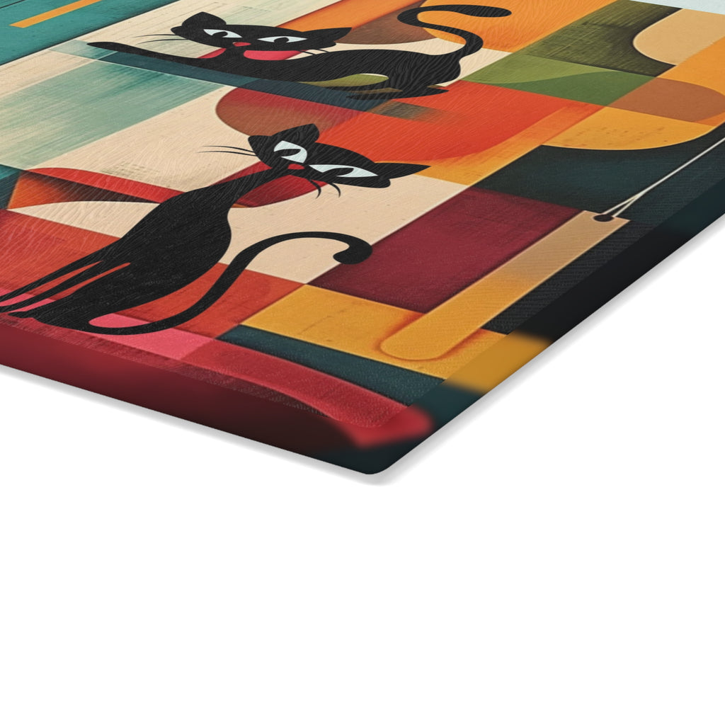 Atomic cat MCM Glass Cutting Board, Mid Century Modern, MCM chopping board, 50s 60s inspired, black cat lover gift