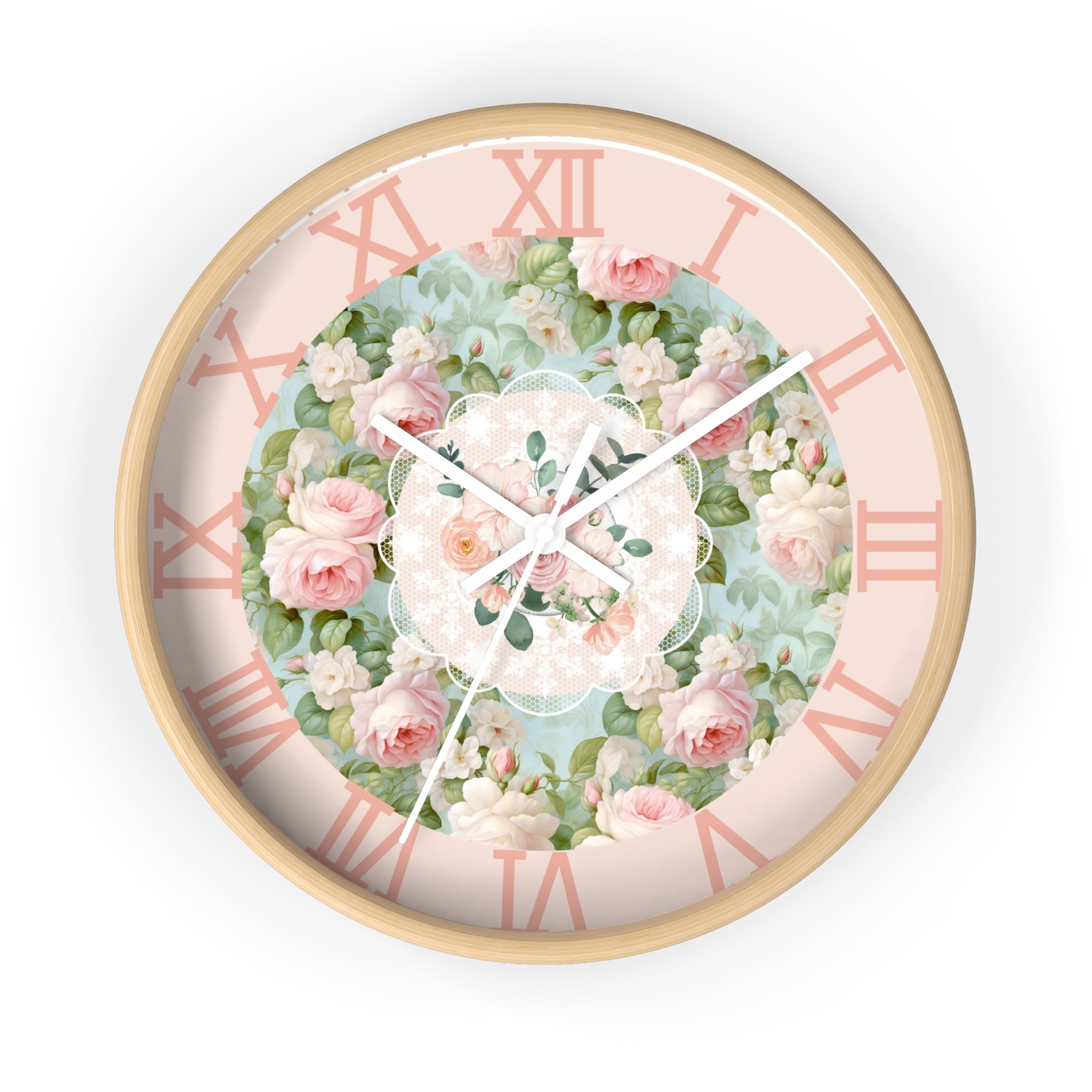 Shabby chic inspired pink rose Wall Clock, kitchen living room bedroom wall clock, silent mechanism