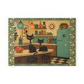 Retro Atomic Black Cats Kitchen Glass Cutting Board | Mid Century Cat Artwork