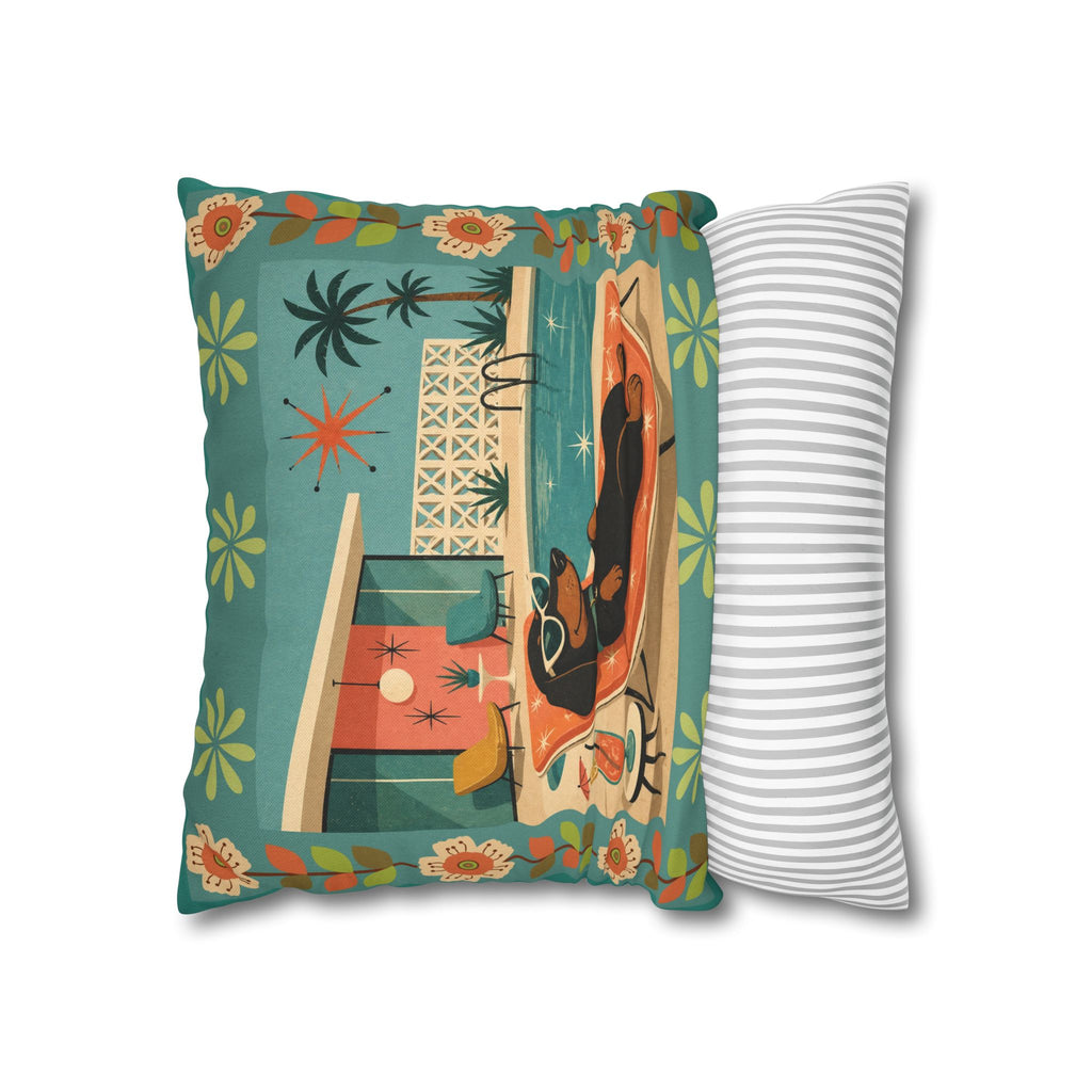 Retro Dachshund Pool Lounge Pillowcase | Square Pillowcase - COVER ONLY - Indoor Use