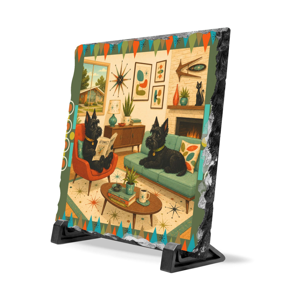 Retro Mid-Century Living Room Scotty Dogs Slate Desk Plaque | Home Decor