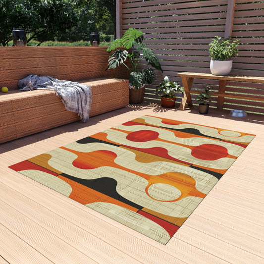 Retro style MCM Outdoor Rug, Mid Century patio, deck, abstract outdoor rug