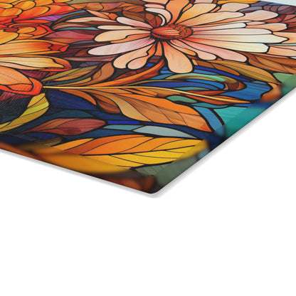 Autumn stained glass look fall design Glass Cutting Board