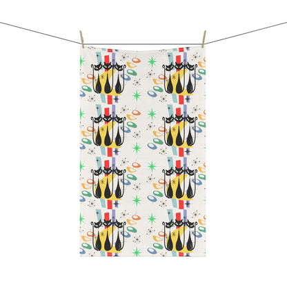 Atomic cat Mid Century Modern Kitchen Towel, cat tea towel, retro home bar decor, MCM kitchen towel