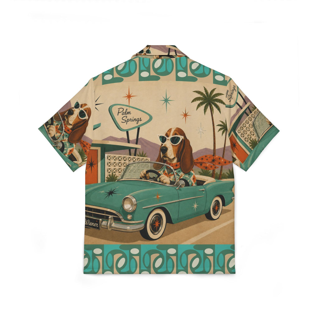 Retro Palm Springs Basset Hound Driving Convertible Hawaiian Shirt