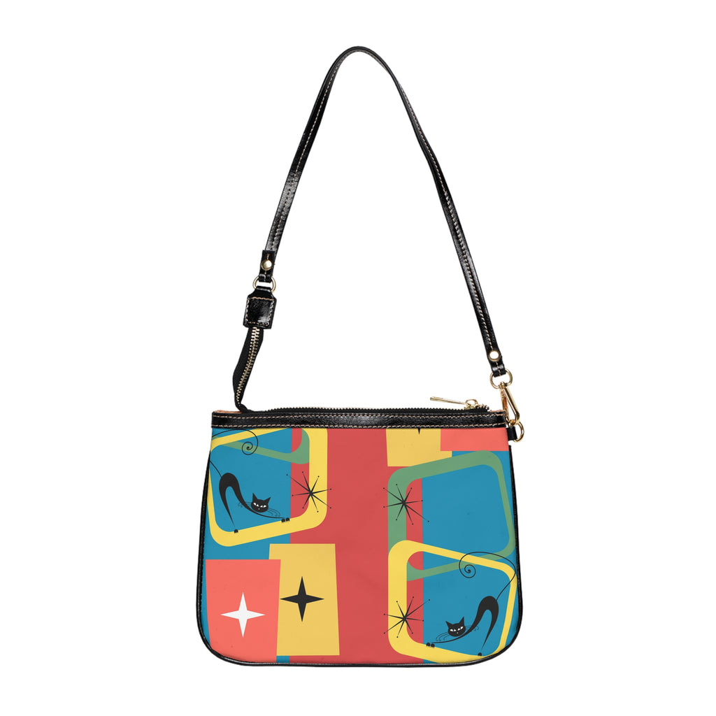 Atomic cat MCM Small Shoulder Bag Mid Century Modern retro kitschy 50s 60s inspired black cat lover handbag
